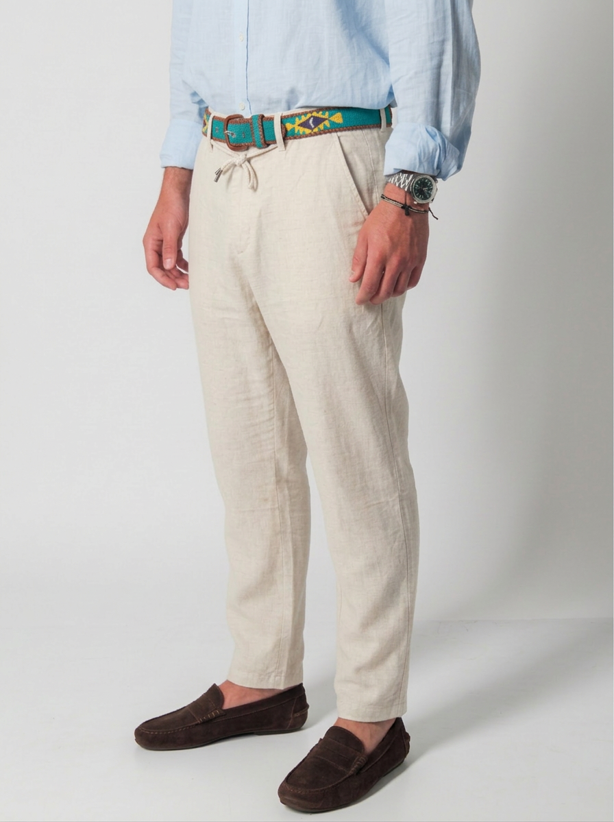Pantalón de lino blanco roto