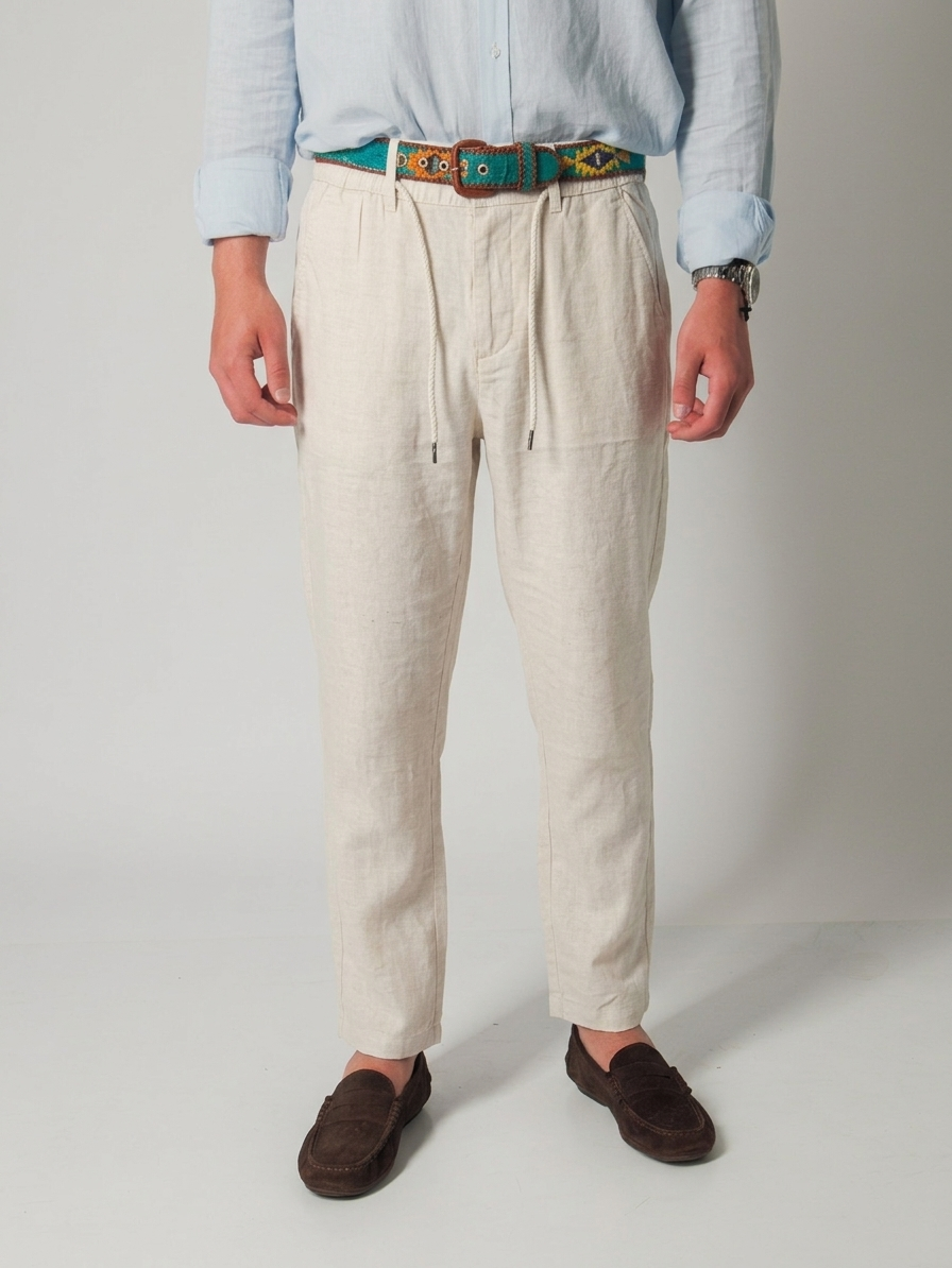 Pantalón de lino blanco roto