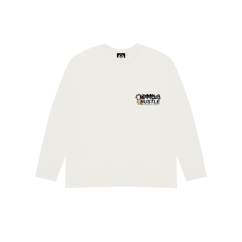 CAMISETA HUSTLE MANGA LARGA BLANCA