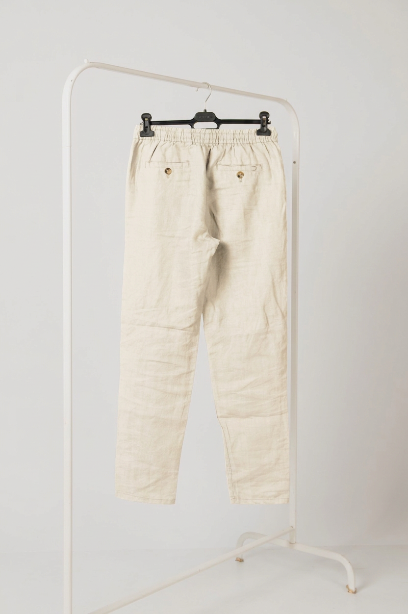 Pantalón 100% lino blanco roto
