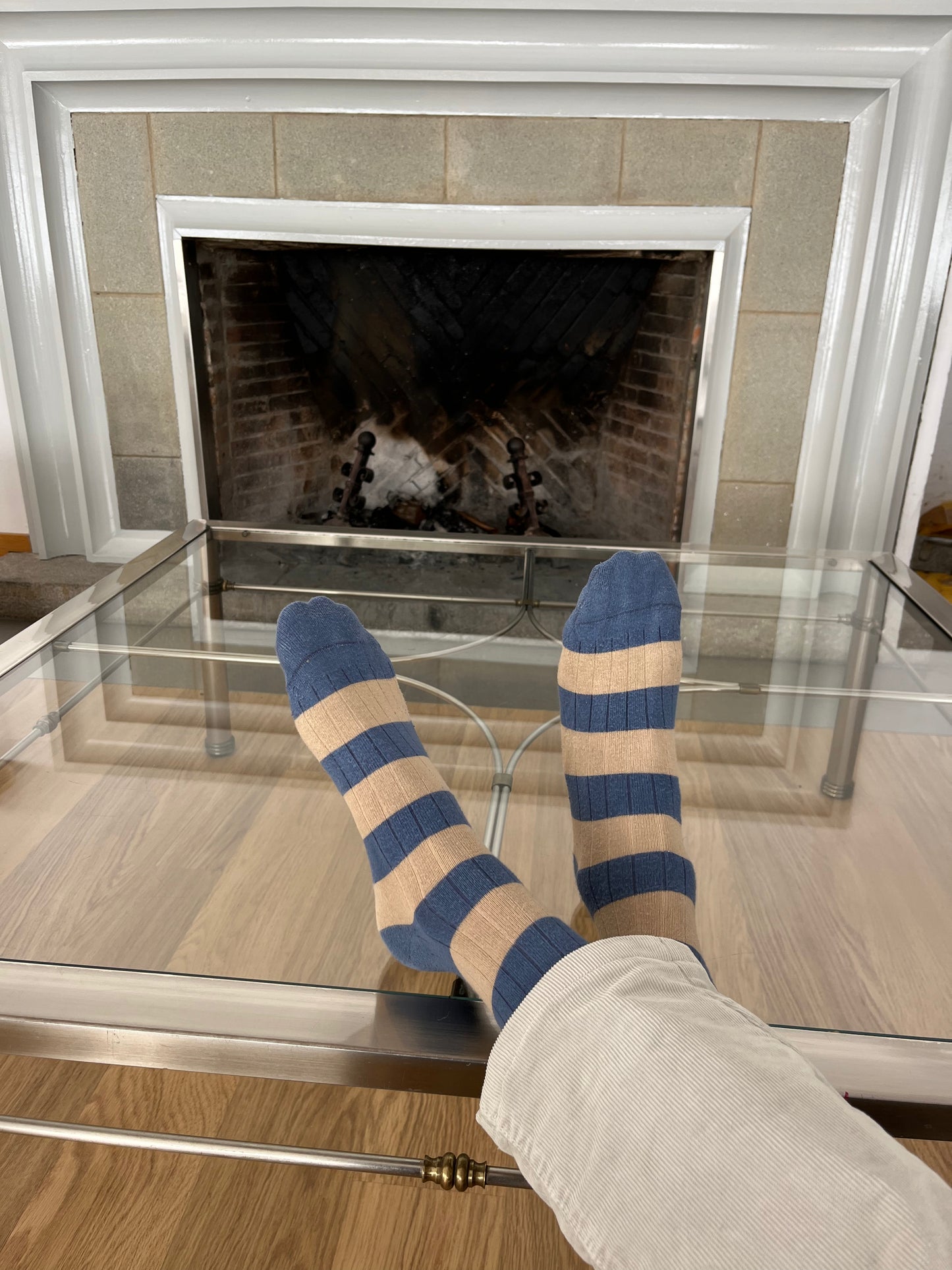 Calcetín rayas azul y beige