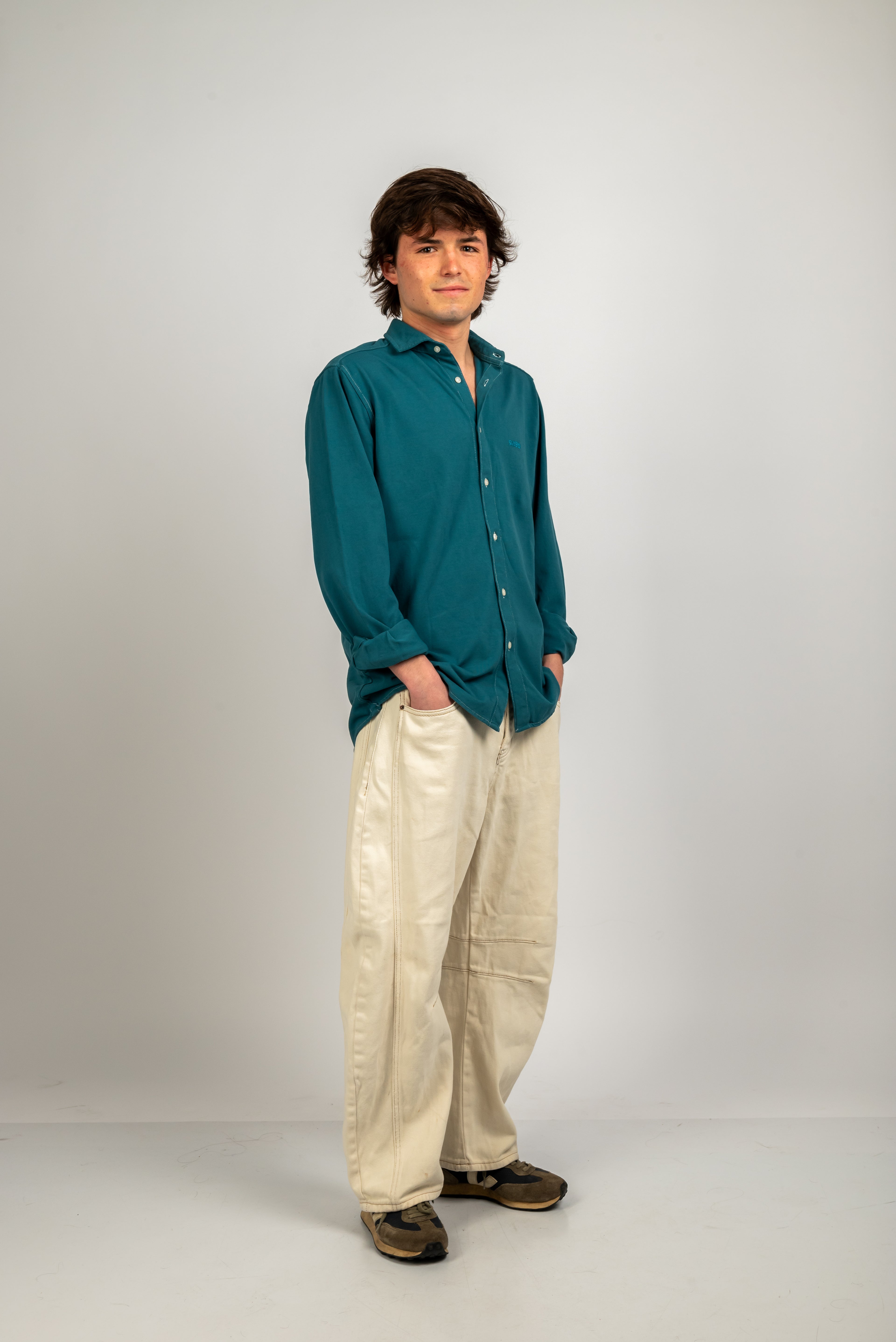 Camisa de piqué verde petróleo oscuro