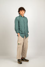 Camisa de lino verde petróleo
