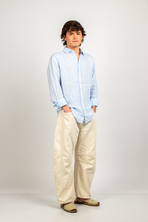 Camisa de lino rayas azul y blanca