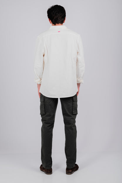 Camisa piqué marfil bordado rosa