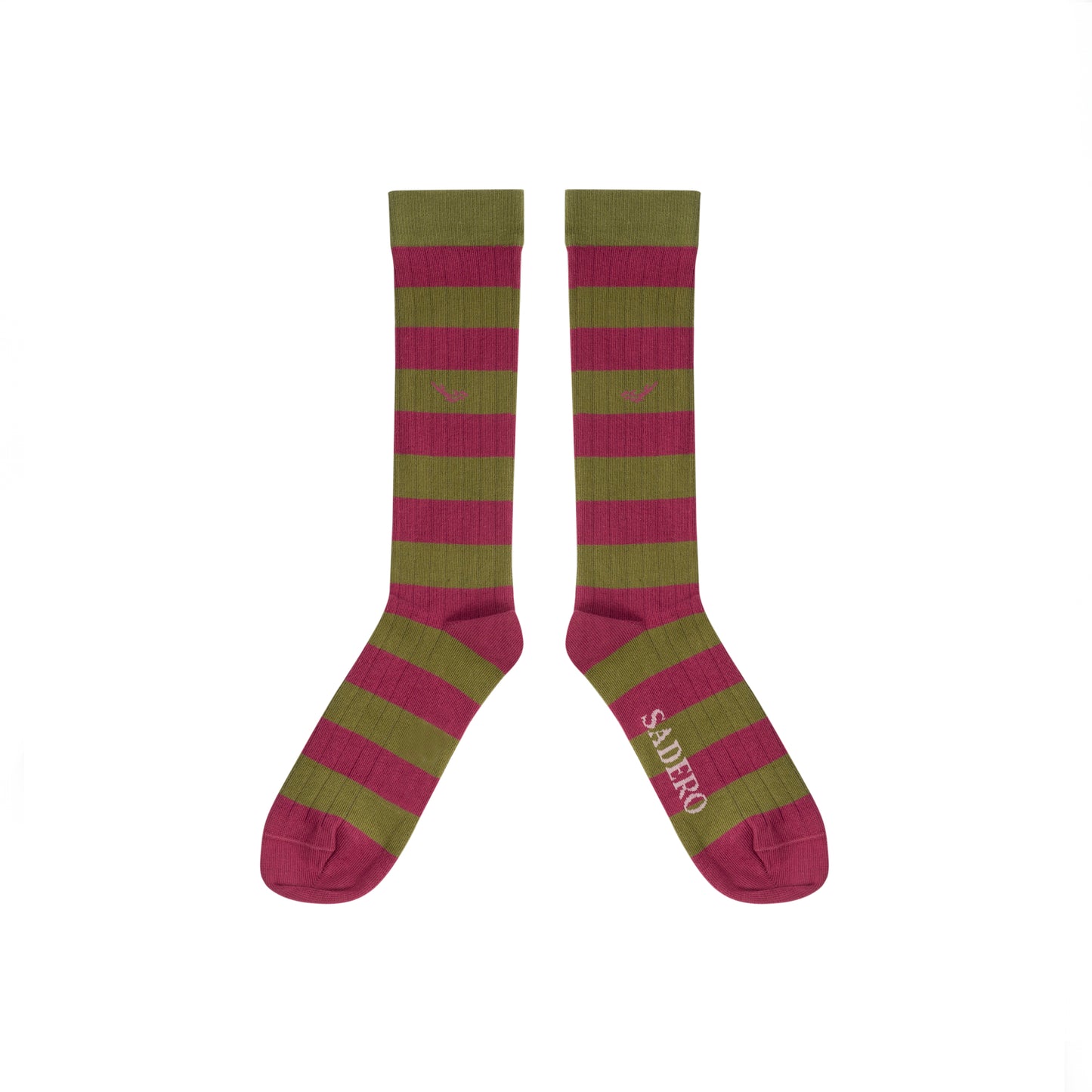 Calcetín rayas vino y verde