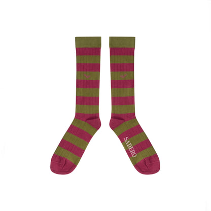 Calcetín rayas vino y verde